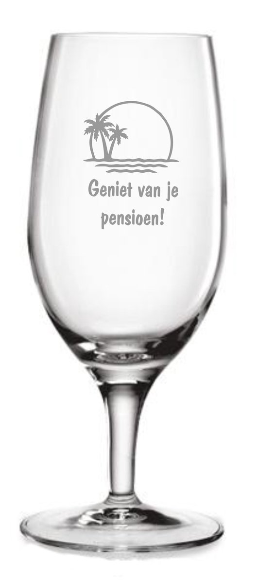 Bierglas - bierglas luxe - Pensioen cadeau - pensioen cadeau van glas - blijvende herinnering - glas cadeau - cadeau voor je collega - afscheid - zandstralen - gravering op glas