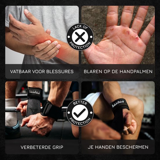 Breaking Limits Power Grips - Sangles de levage - Crochets de levage - Sangles de levage - Sangles de levage - Poignées de levage - Fitness, Crossfit & Musculation - 2 pièces - Zwart