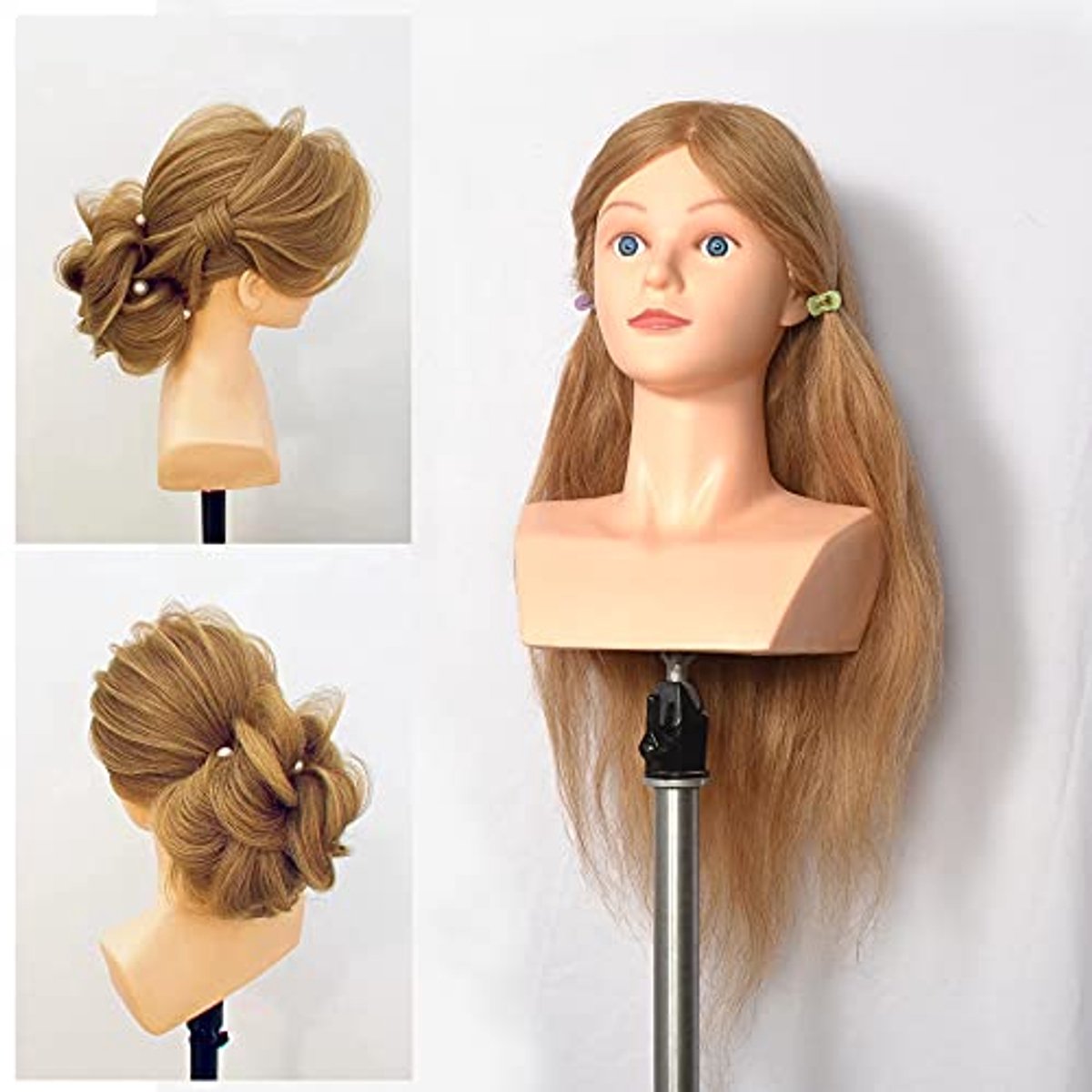 Oefenhoofden voor Kappers - 100% Natuurlijk Haar, 56 cm Mannequin Pop voor Cosmetologie