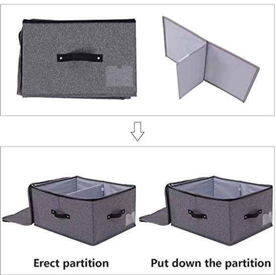 Foto: Opvouwbare opbergbak met scheidingsbord en handgrepen perfect voor dekens en kleding 52x40x26 cm