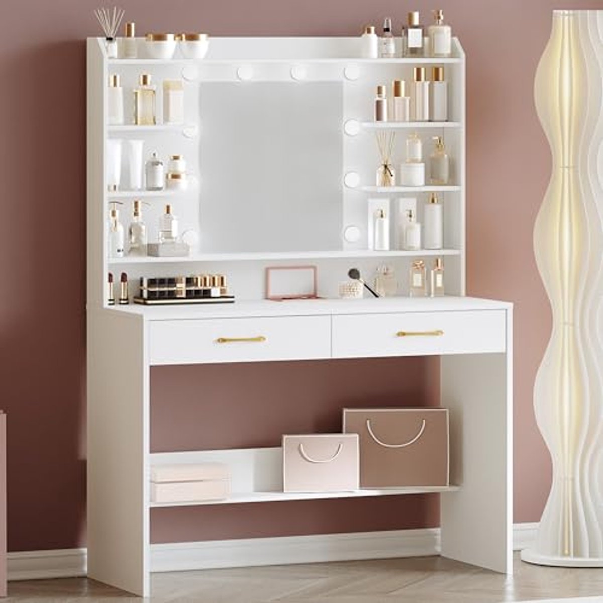 Kaptafel met Spiegel en Verstelbare Led-Verlichting - Slaapkamer of Woonkamer