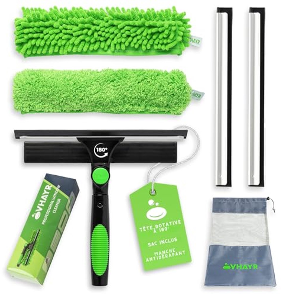 Professionele raamwisser met microvezel en chenille navullingen - 25 cm rubberen raamreiniger en douchewisser