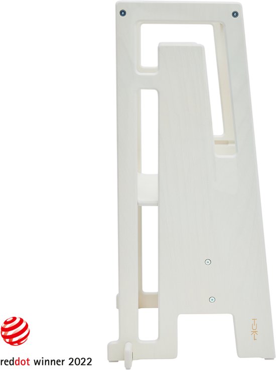 Tuki® Leertoren Whitewash - Learning Tower - Montessori Leertoren - Leertoren keukenhulp - Red Dot Design Award - 100% Berkenhout - Kindertrapje - Witkalk