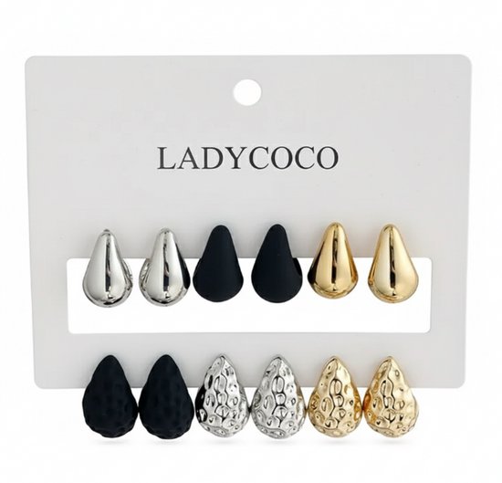 Ensemble de Boucles d'oreilles en forme de goutte pour femme en argent, or et noir