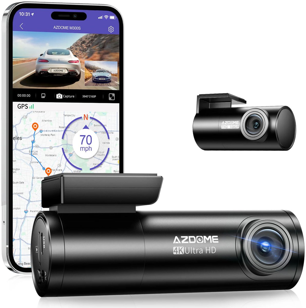 Bol.com AZDome M300S 2CH 4K Wifi Gps dashcam voor auto - 4K + Full HD resolutie - Night vision - Parkeerbeveiliging - 64gb Micro... aanbieding