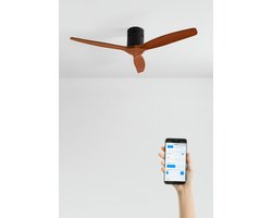 CREATE - Plafondventilator 40W silent 100% hout (Ø132cm) (ruimtes 10m²-25m²) - Zwart / Donker hout - Geen licht - WIFI + Afstandsbediening - WIND CALM NATURAL WOOD