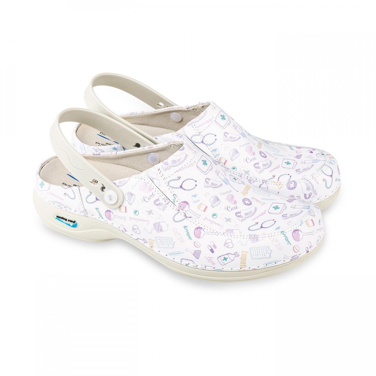 NursingCare Wash&Go Care Wit 41 - Medische Klompen - Werkklompen - Klompen Dames - Medische Schoenen - Met Print - Anti-slip