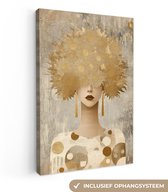 Tableau sur toile 80x120 cm - Décoration murale exclusive Or - Portrait - Femme - Décoration murale salon - Décoration chambre - Accessoires de décoration - Peintures sur toile