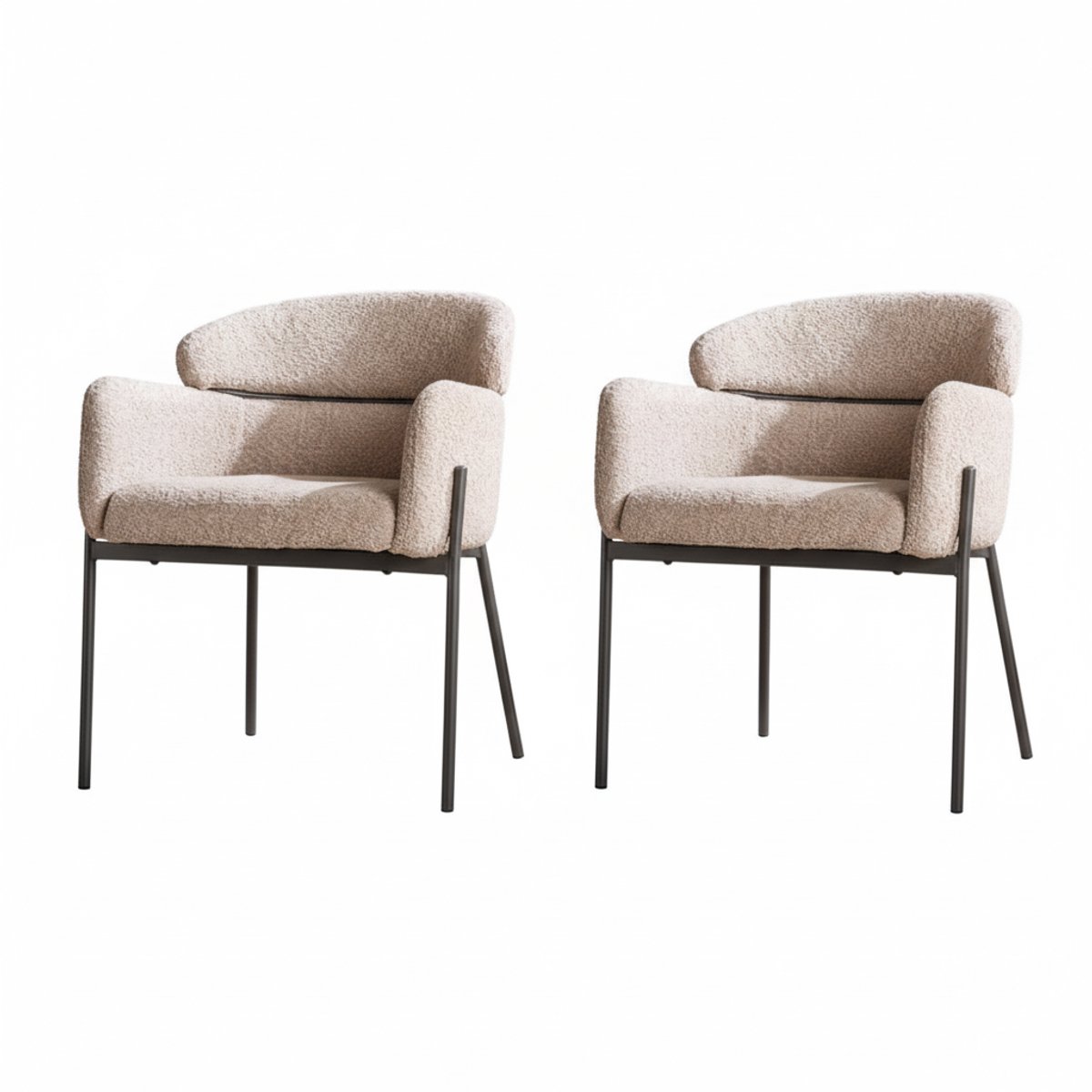 Eetkamerstoel Beige Bouclé Set Van 2 - Taupe/Beige Dinerstoel met Comfortabele Bouclé Teddy Zitting - Luxe Zachte Stoel in Industriële Stijl - Industrieel Eetkamer Stoel (62x61x80) Set Van 2