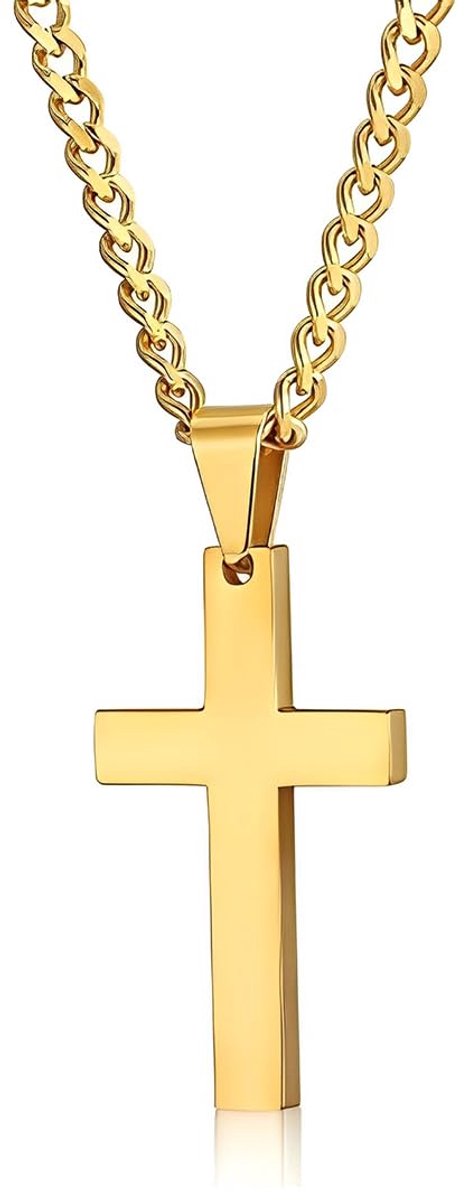 1 x Stainless Steel Cross Necklace for Men and Women, Gold