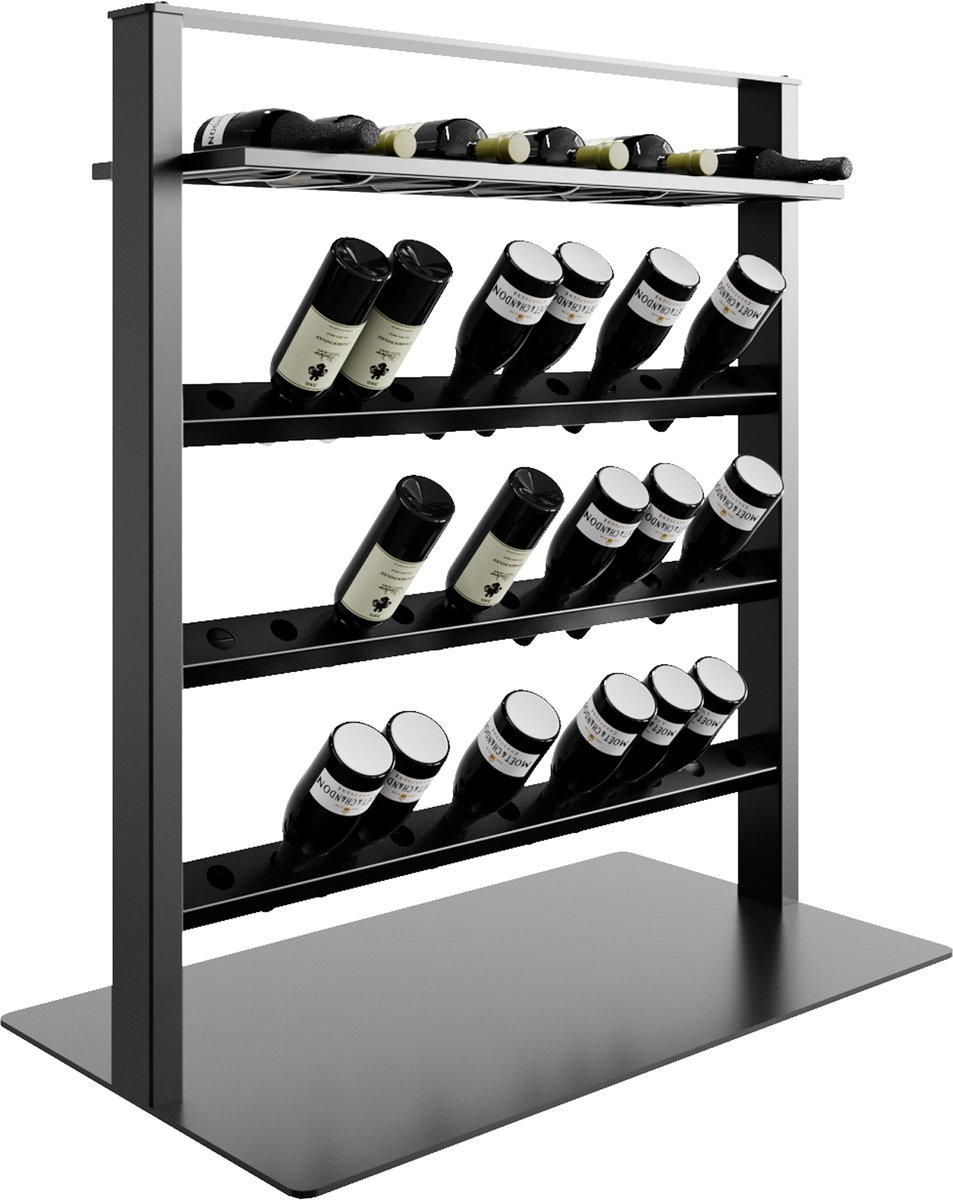 MetaloPro Wijnrek Piemont – Zwart Metalen Flessenrek Voor 45 Wijnflessen, Robuust Design, Wijnstandaard Voor Keuken, Kelder Of Bar – 110x100x60cm
