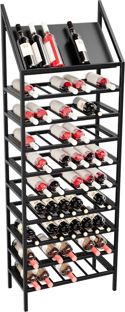 MetaloPro Wijnrek Napa – Zwart Metalen Flessenrek Voor 70 Wijnflessen, Robuust Design, Ideaal Voor Keuken, Kelder Of Bar – 170x60x30cm