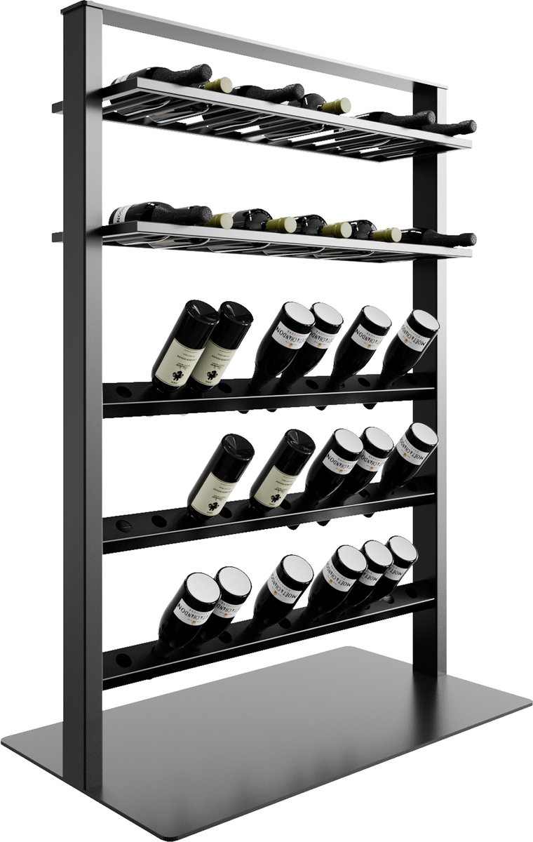 MetaloPro Wijnrek Piemont – Zwart Metalen Flessenrek Voor 57 Wijnflessen, Robuust Design, Wijnstandaard Voor Keuken, Kelder Of Bar – 140x100x60cm