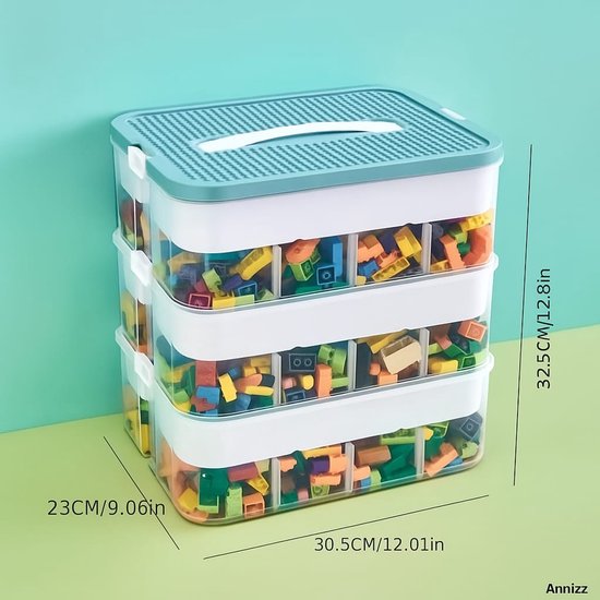Sterke Stapelbare Opbergbox - 3 lagen - Met onderverdelingen - Opbergdoos bouwstenen o.a. Lego - Speelgoedbox - Stapelbare Opbergdozen - Opberger - Sorteerdozen - Handgreep - Speelgoed Opbergbox - Stapelbaar - Speelgoeddoos - Speelgoedbox - Vakjes