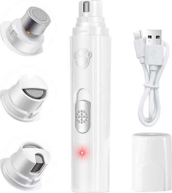 Nuvance - Elektrische Nagelvijl - Hond Kat - Usb Oplaadbaar - Diamant Vijlkop - Draadloos - Wit