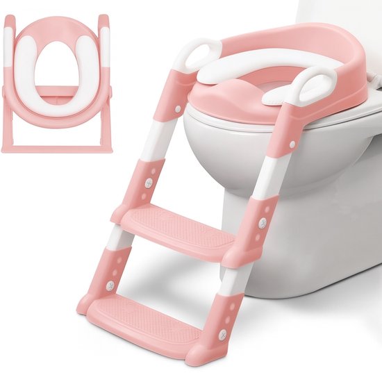 BOTC WC Verkleiner - WC Verkleiner met Trapje - Toilettrainer met Opstapje - Potje peuter - Wit/Roze