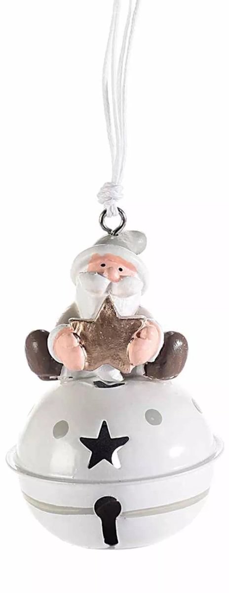 Metalen Kerstbel met Kerstman en Ster van kunsthars – Kerstboomornament - Ø 5 cm x 8 cm (H)