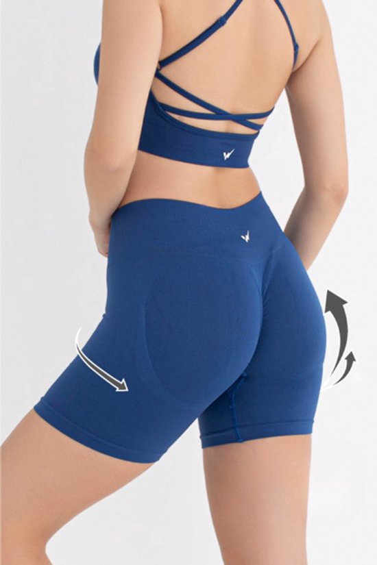 Dames Sportlegging Kort - Sportbroek dames - Gym short - Sportkleding - Shape & Liftend Effect - Blauw - Maat XS/S van Merkloos — afbeelding 4