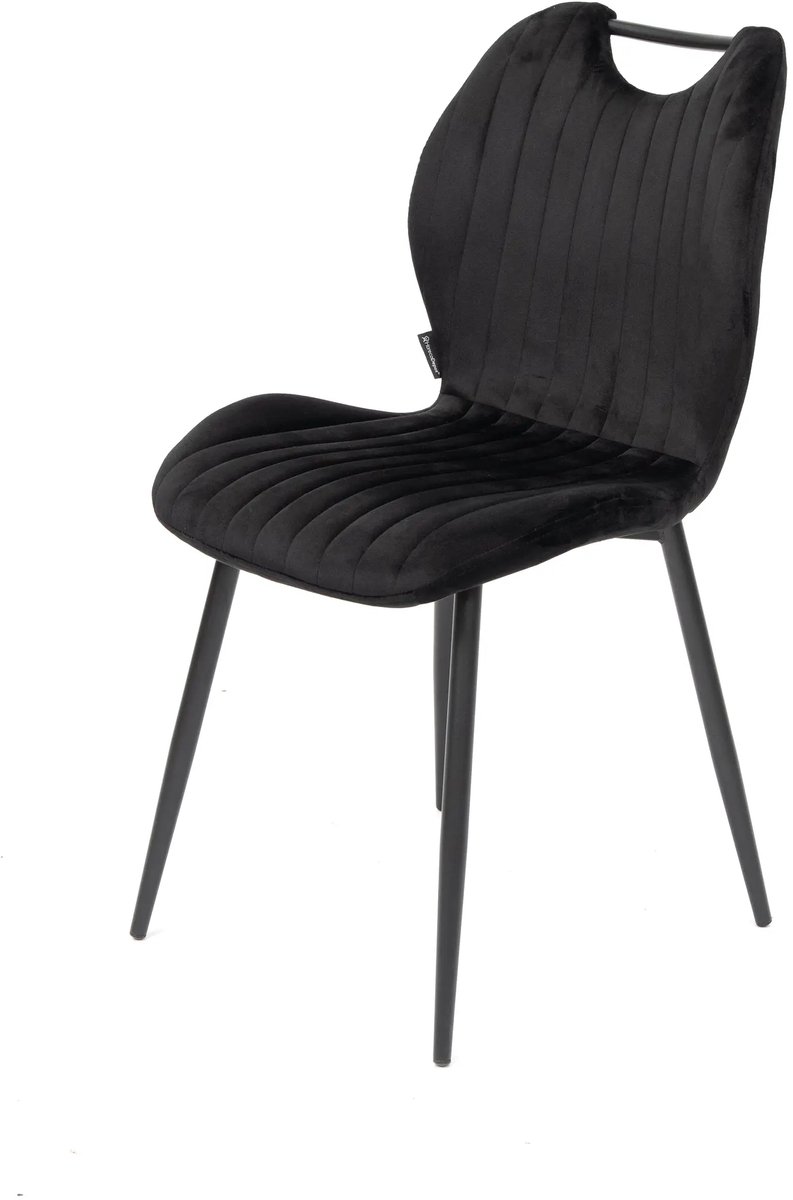 DepotHome - Brindisi Zwart - Set van 4 stoelen - Fluwelen eetkamerstoel – verticale stiksels - zwarte metalen poten - Handgreep – huis & horeca