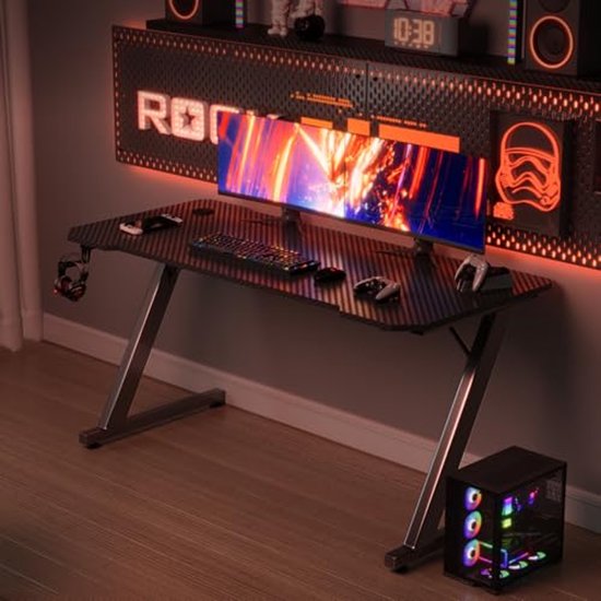 Gaming Bureau 120x60CM - Ergonomisch PC Bureau met Cool Z-Vorm en Hooftelefoon Haak van Merkloos — afbeelding 4