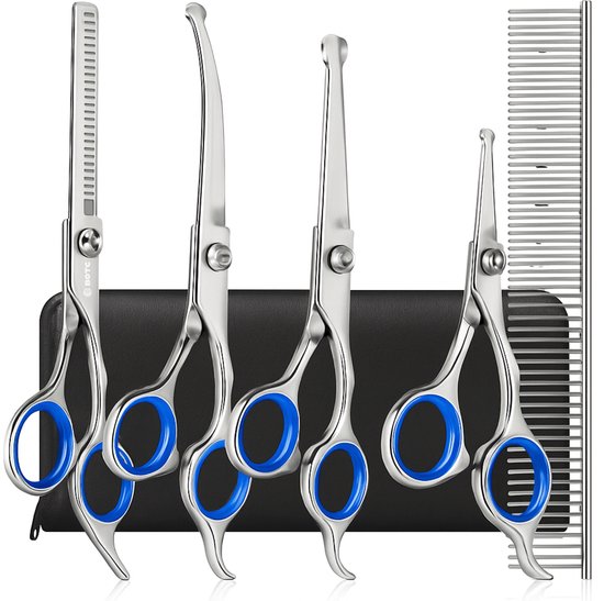BOTC Schaar voor Dieren - Set 5 stuks - Zilver - Effileerscharen - Honden scharenset - Dierenschaar - Trimscharen - Trimset
