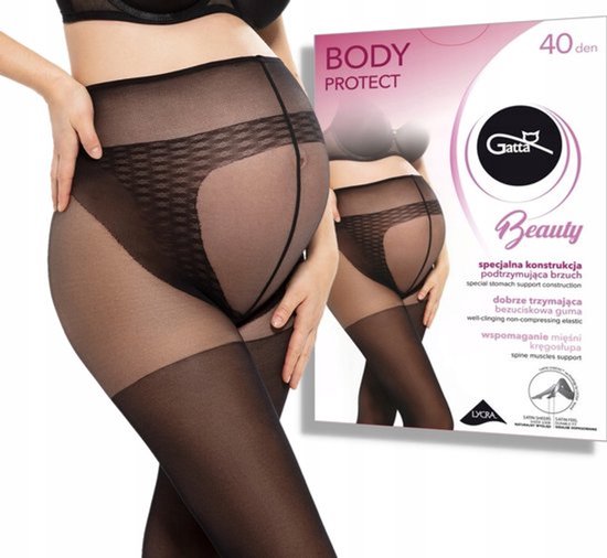 Zwarte zwangerschapspanty van Gatta met 'Body Protect' en speciaal buikondersteunend ontwerp.