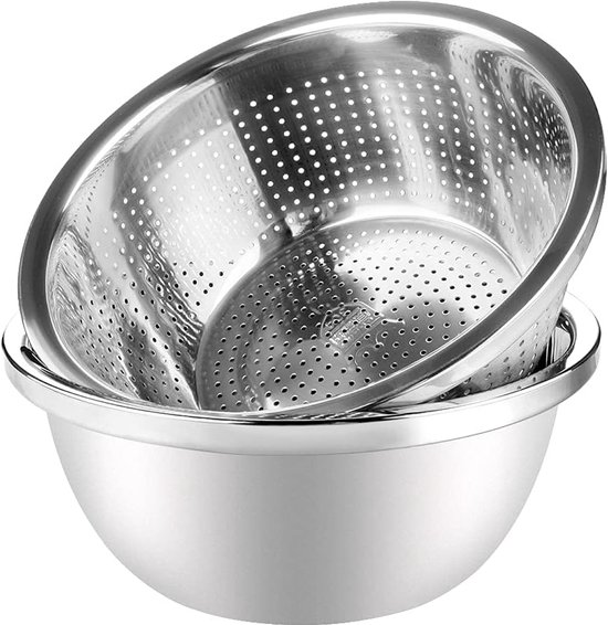 Passoire en acier inoxydable 304 - Passoire en métal - Groot passoire avec bol mélangeur - Passoire et passoire en acier inoxydable 304 pour cuisine - 2 en 1 - Amovible, pour riz, légumes, fruits, pâtes