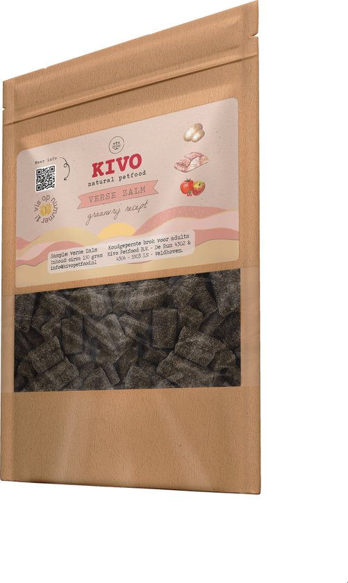 Kivo Petfood - PROEFZAKJE Hondenbrokken Verse Zalm 300 gram - Graanvrij, met verse vis, groenten, fruit & kruiden!