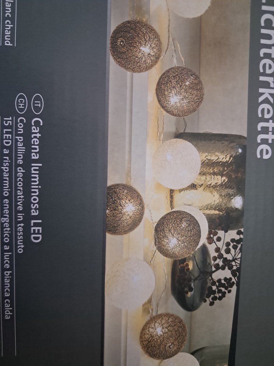 Melinera LED Lichtslinger Lichtsnoer Bollen licht snoer - Wit/grijs - Totale Lengte ca 2.6m