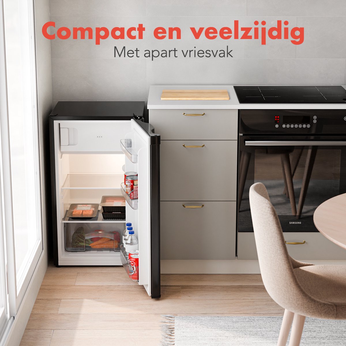 KitchenBrothers Koelkast - 81L - Tafelmodel Koelkast met Vriesvak - Koelvriescombinatie - IJskast - Frigo - Vrijstaand - Zwart — afbeelding 3