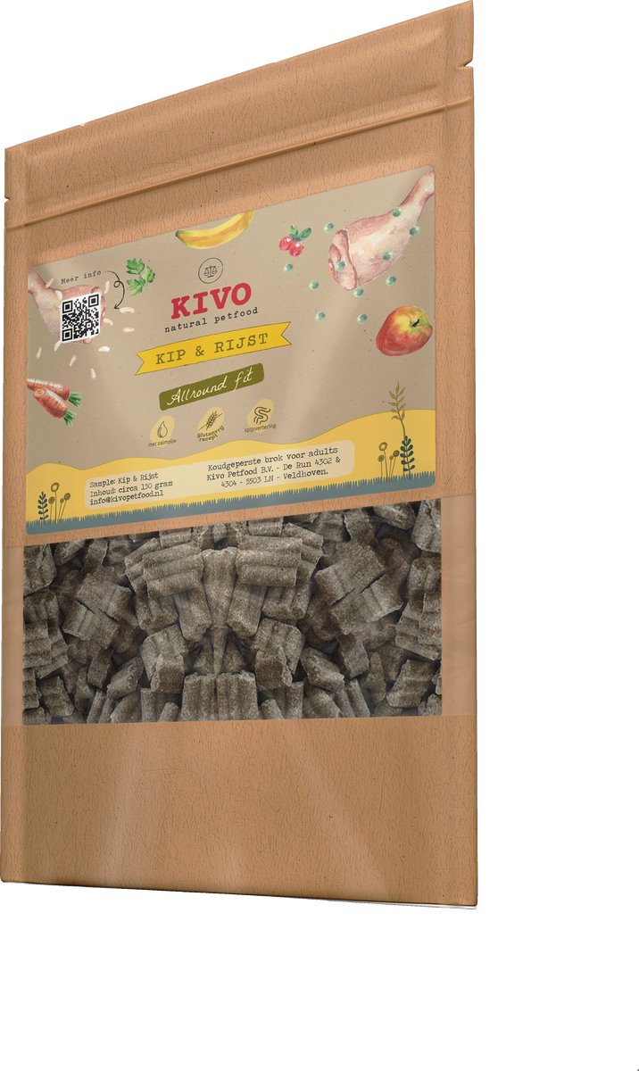 Kivo Petfood Kivo Petfood PROEFZAKJE Hondenbrokken Kip & Rijst Allround Fit 300 gram - Koudgeperst - Glutenvrij