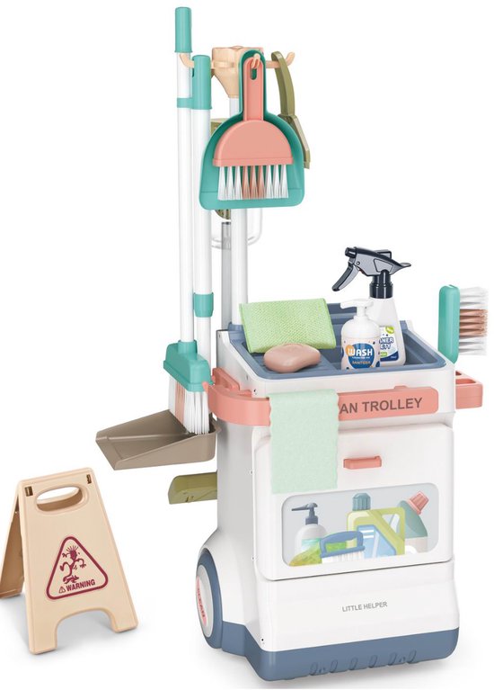 Rijoka Schoonmaaktrolley – Speelgoed Stofzuiger – Schoonmaakkar – Schoonmaakset – Poetswagen – Poetskar - 34x31x71CM