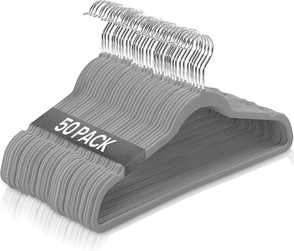Fluwelen Kleerhangers 50 Stuks – Grijs – Antislip en Ruimtebesparend