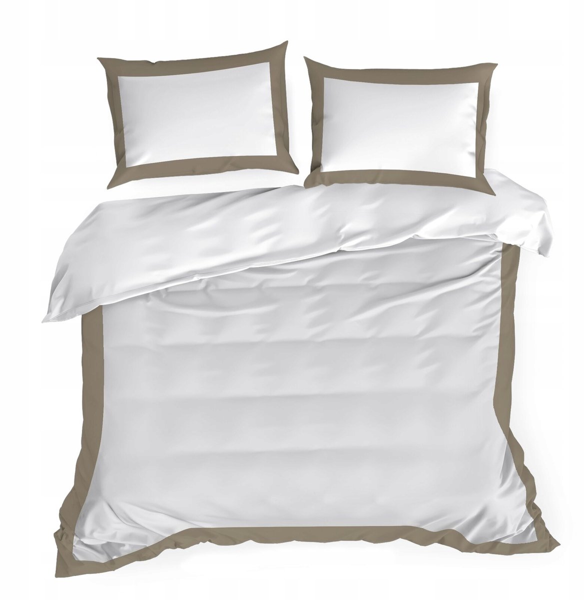 Laura Satin Katoen Beddengoed Set 160x200cm Wit/Beige met Rand