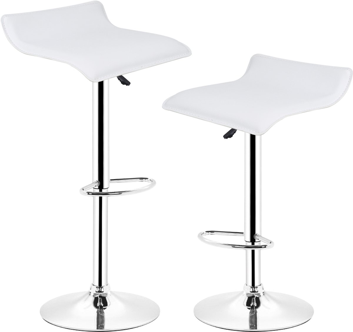 PIPIPOXER-Set van 2 barkrukken, met rugleuning, draaistoel, chromen loungestoel,Wit
