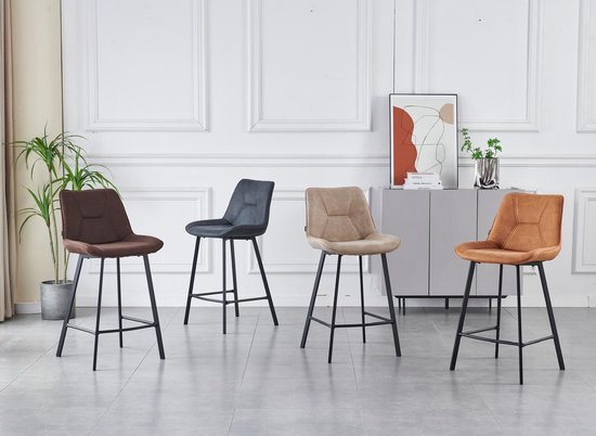 Colenis® - Tabouret de bar Zera - Chaise de bar - Set de 2 - Marron - Microfibre - Microfibre - Industriel