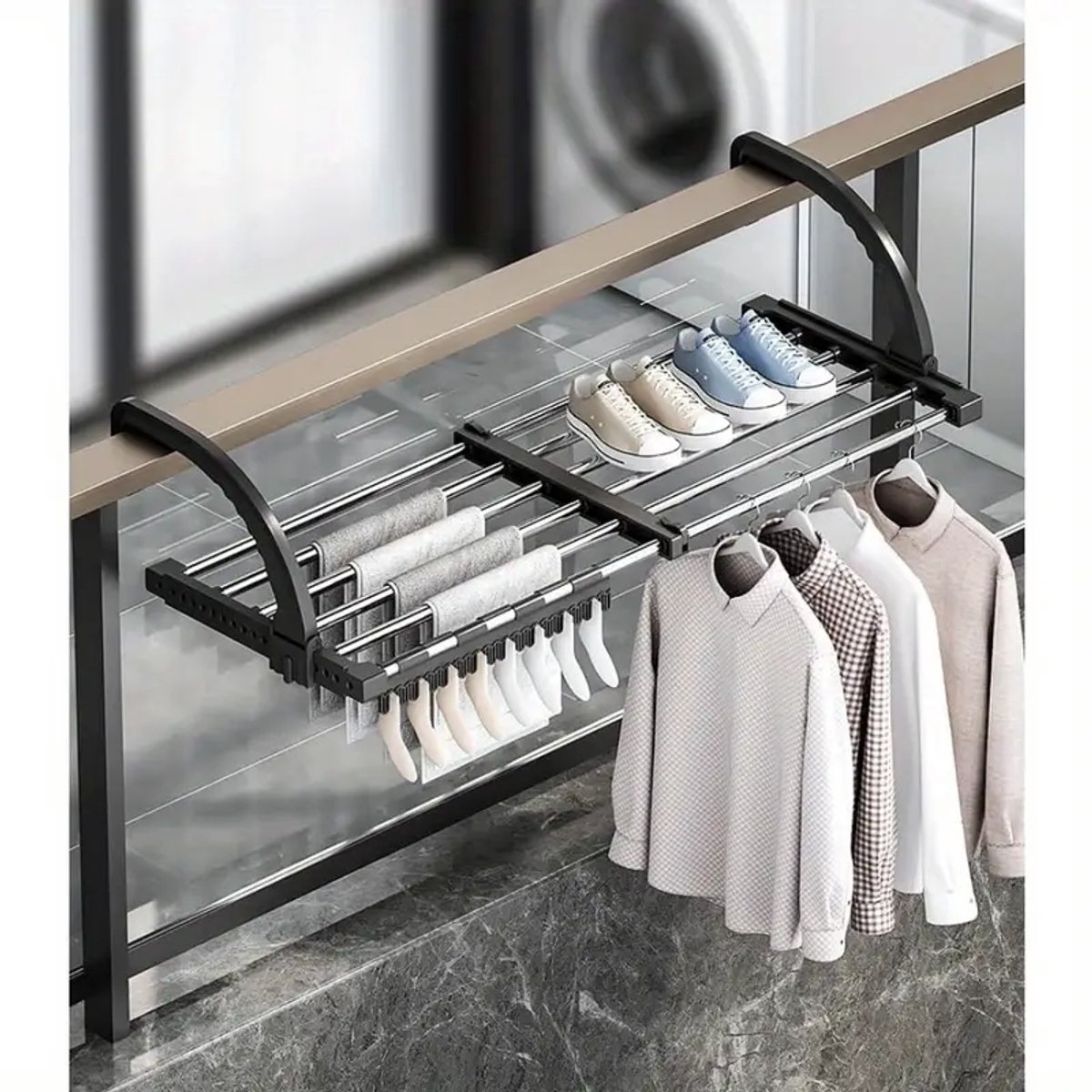 Slim Uitschuifbaar Droogrek – 64–110 cm, Ideaal voor Kleine Ruimtes