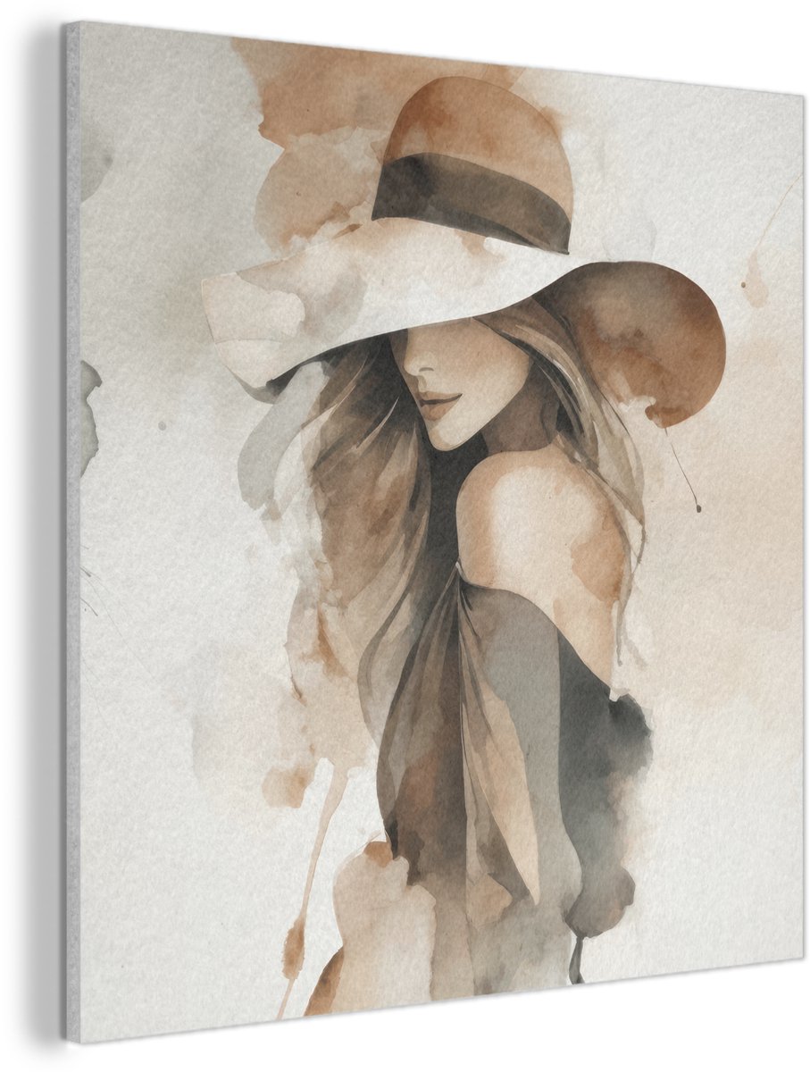 Akoestisch wandpaneel 90x90 cm - Vilt schilderij Mysterieus - Vrouw - Sepia - Akoestische panelen - Geluidsdempende wanddecoratie - Geluidsisolatie woonkamer - Muurdecoratie geluidspanelen