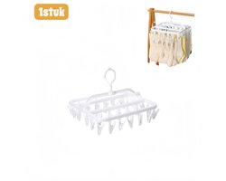 1 stuk - Wasknijpers - Opvouwbaar - 32 knijpers - Voor sokken en ondergoed - Draagbaar hangrek voor binnen/buiten - Wit