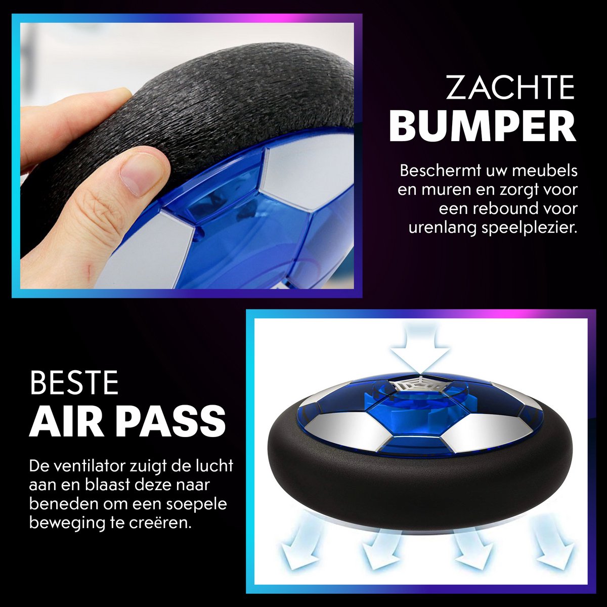 Tech Essentials Hover Bal - 18cm - Led Verlichting - Oplaadbaar - Zwevende - Zachte Binnen Voetbal - Indoor Air Speelgoedbal - Kinderen — afbeelding 4