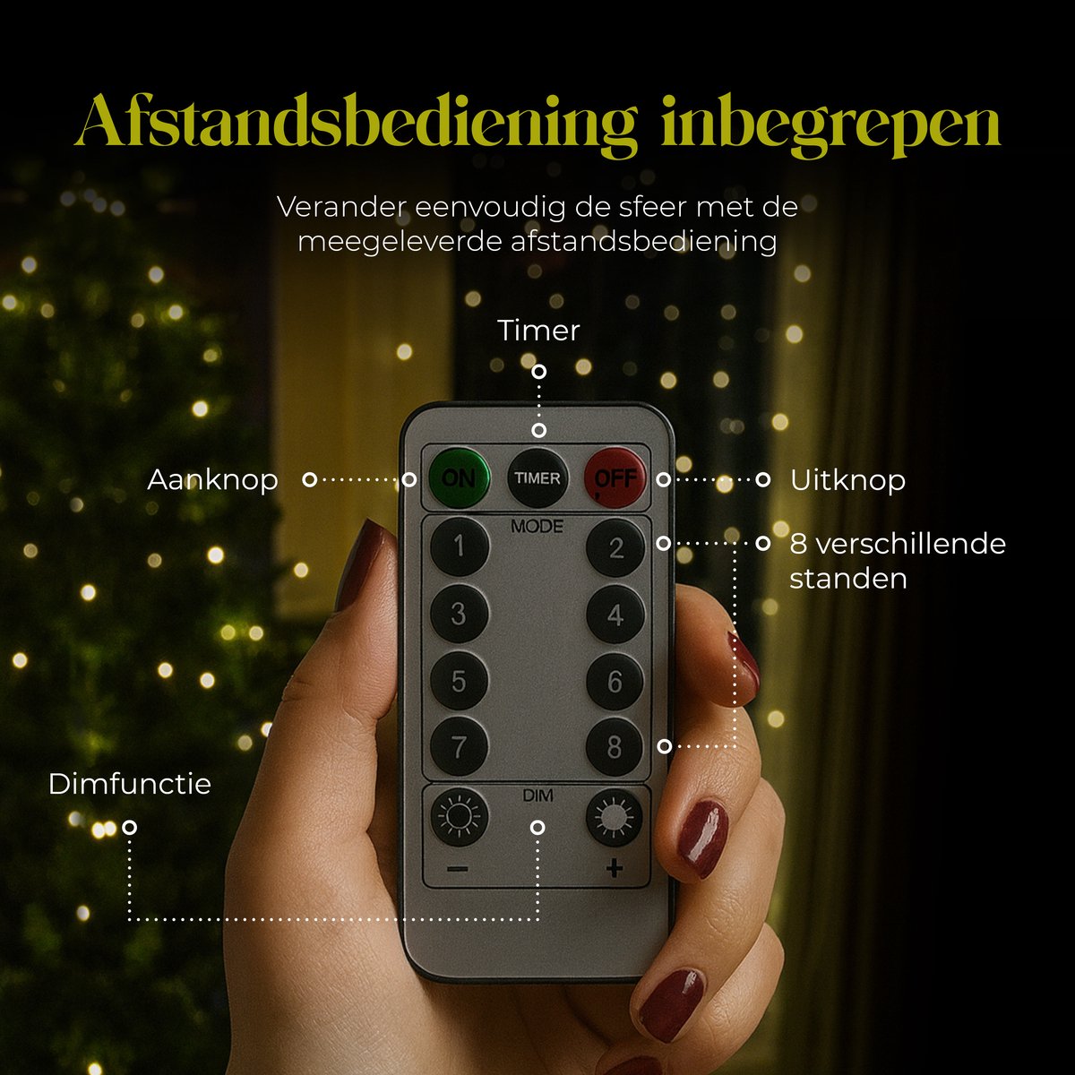 Giftmas LED Lichtgordijn – Inclusief Afstandsbediening - 300 LED's – 3x3m - Kerstversiering - Lichtgordijn Binnen en Buiten – foto 3