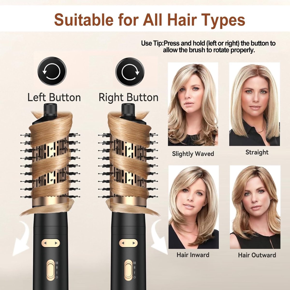 Zwarte roterende föhnborstel, 3-in-1 roterende föhnborstel - afbeelding 3