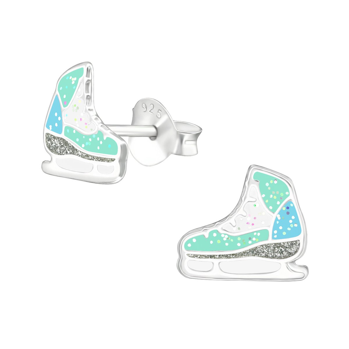 Oorbellen meisje schaatsen - kerst- zilver - glitter- turquoise