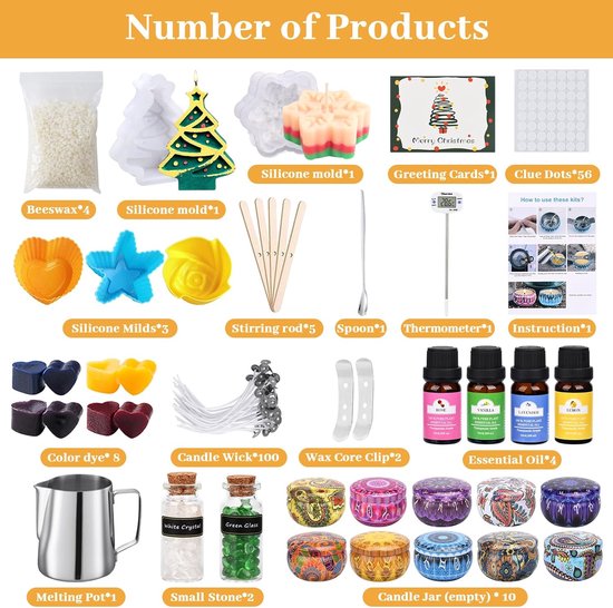 Kit Complet Fabrication Bougies DIY – Cire Soja 550 Ml, Mèches, Pots, Colorants, Fleurs Séchées, Huiles Essentielles Rose & Orange – 41 Pièces