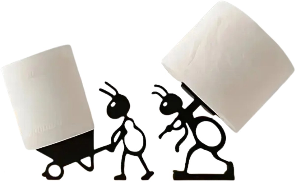 Toiletrolhouder Mieren (2 stuks) | Decoratieve Toiletpapierhouder Zwart | Dieren Design | Reserverolhouder Zonder Boren