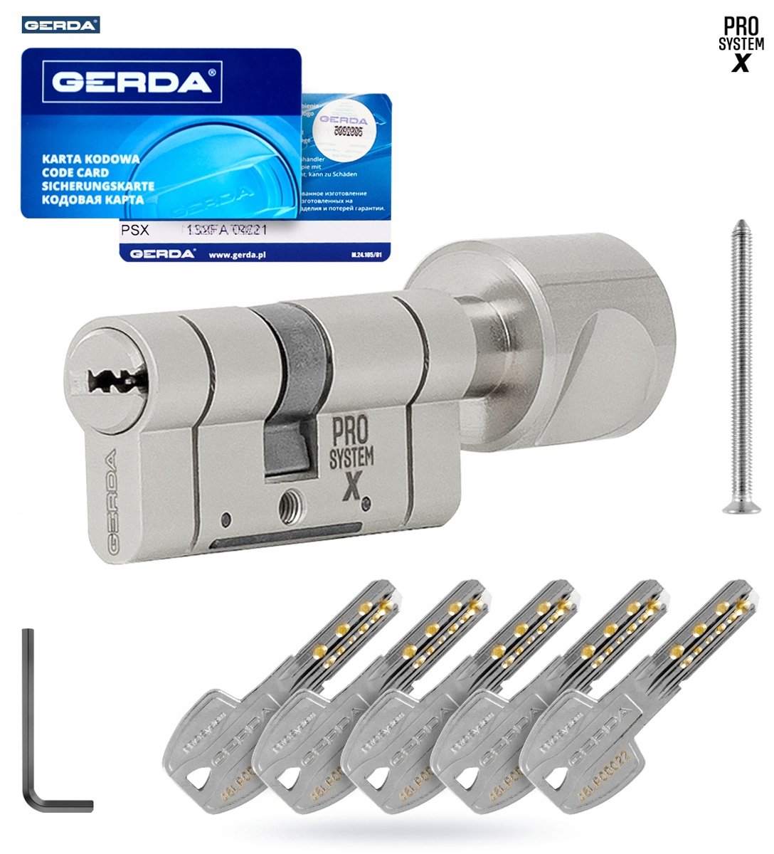 Gerda Prosystem X G40/60 Cilinder met Knop - Nikkel (5 Sleutels)