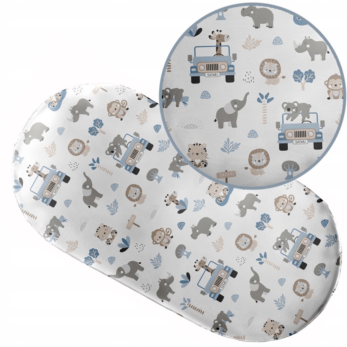 Hoeslaken Kinderwagen 38x80cm Katoen met Elastiek - Blauw Zoo