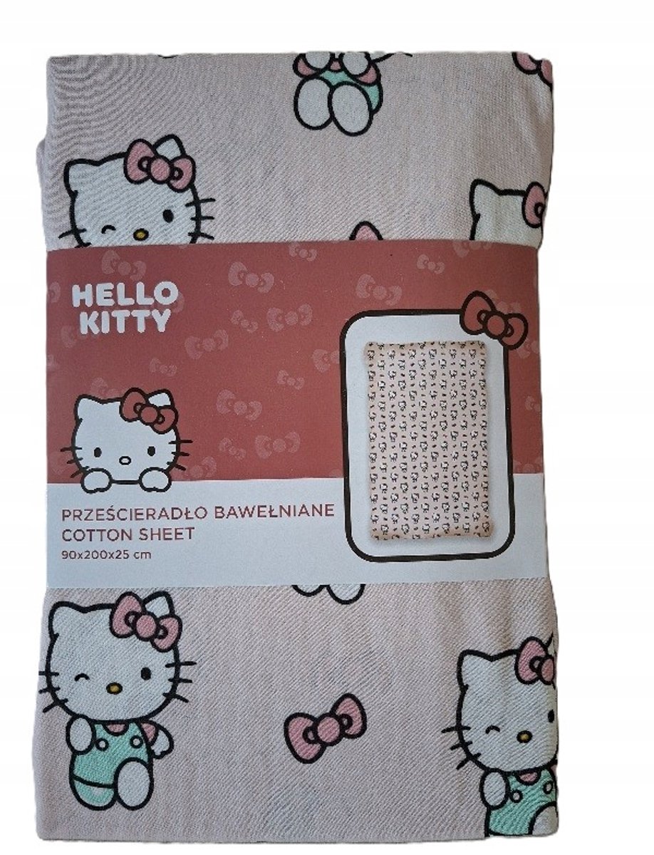 Hello Kitty Hoeslaken Katoen 90x200 cm - Jas Roze met Elastiek