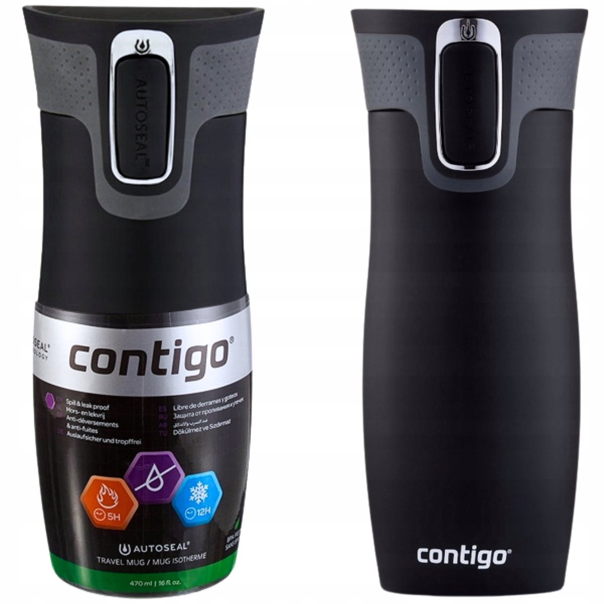 Contigo West Loop 2.0 Thermosbeker Zwart Mat 470ml - Lekvrij & BPA-vrij