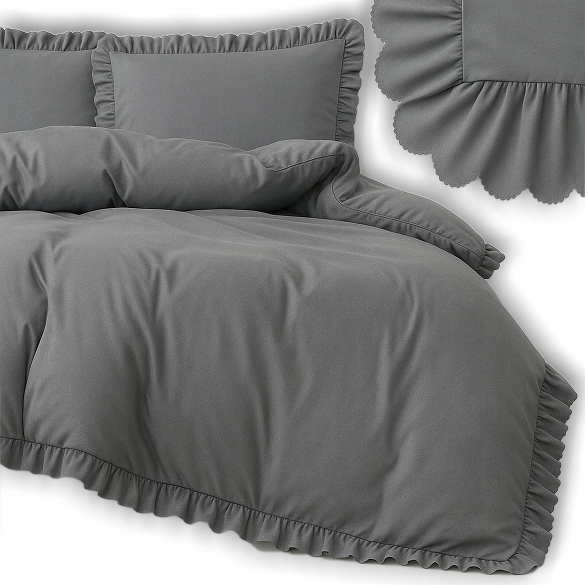 Luxe Dekbedovertrek met Ruche 220x200 cm + 2 Kussenslopen 70x80 cm